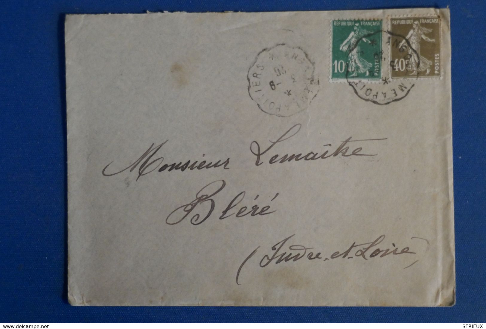 AQ18 FRANCE  BELLE LETTRE   1915  POUR BLERE + CONVOYEUR +AFFRANCH.INTERESSANT - 1906-38 Semeuse Con Cameo