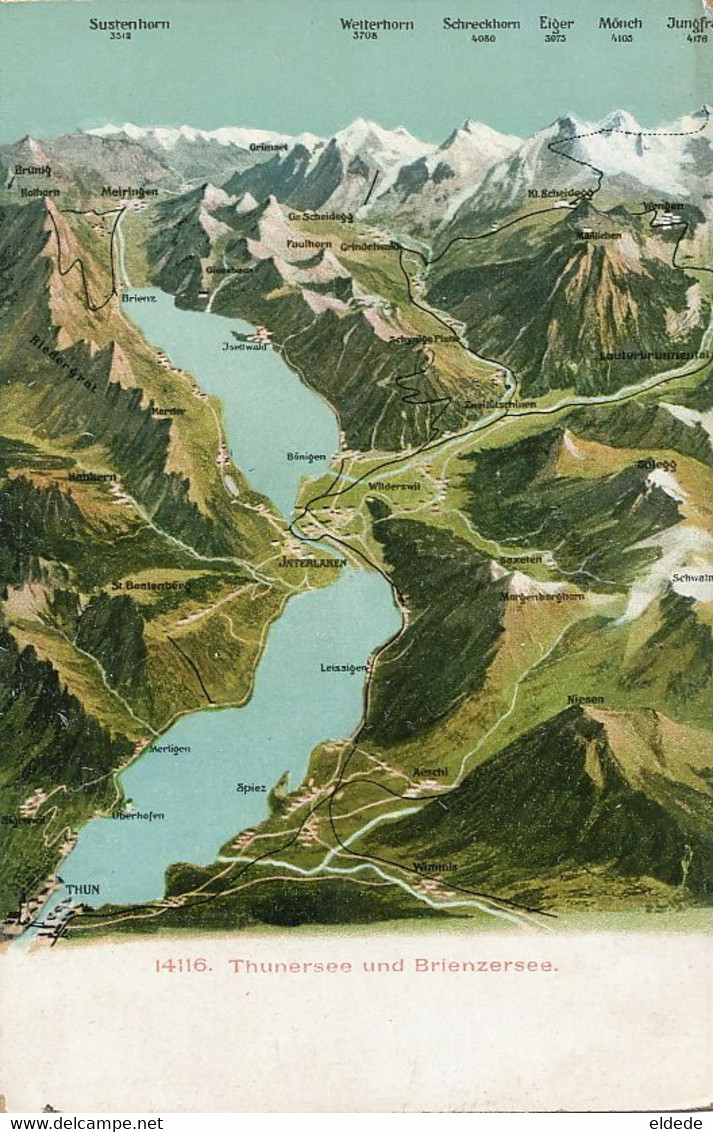 Aerial Map Thunersee Merligen Oberhofen Leissigen Spiez Bonigen Iseltwald Brienz Meiringen Wilderswill Etc - Bönigen