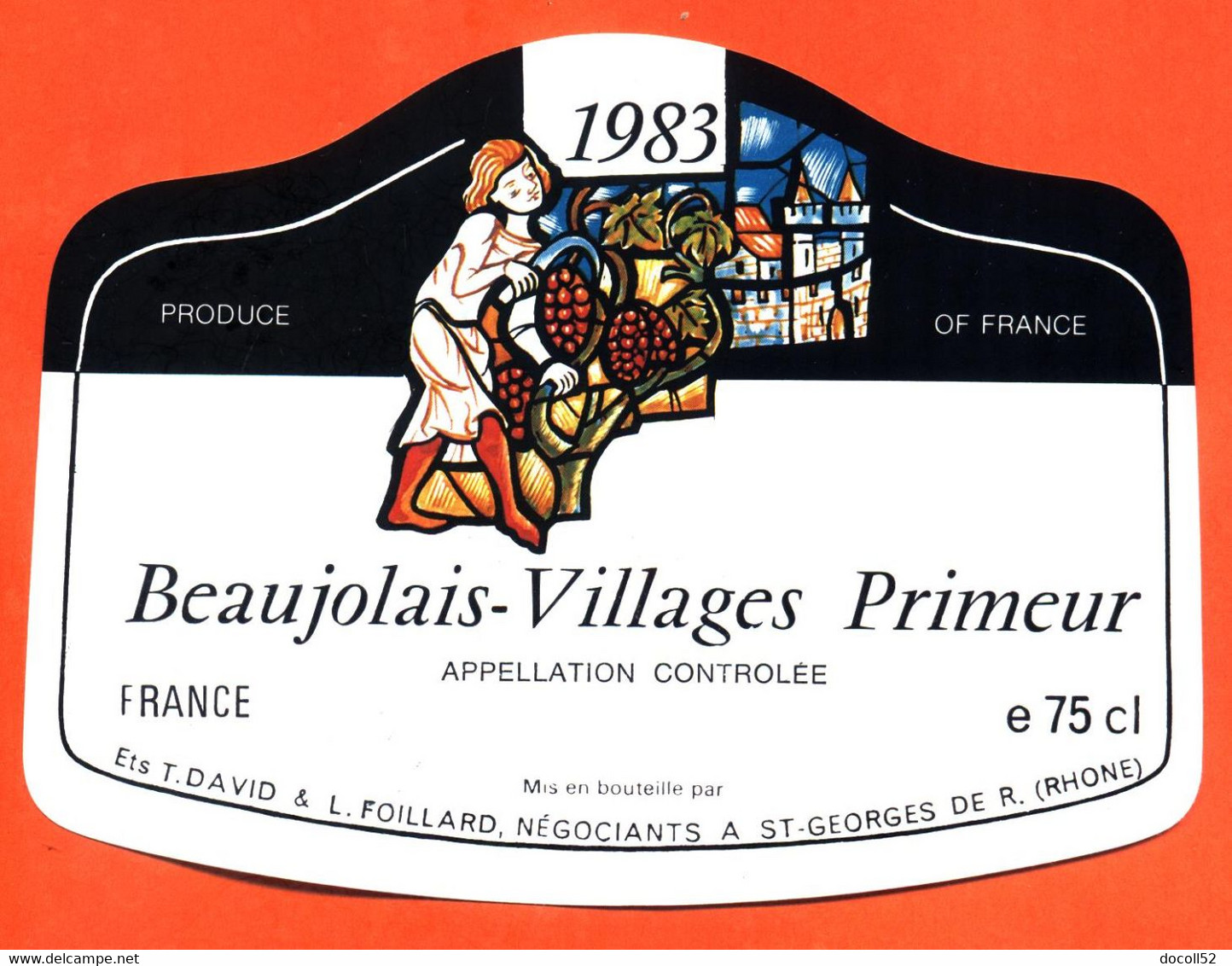 Etiquette Neuve De Vin De Beaujolais Villages Primeur 1983 T David Et L Foillard à Saint Georges De Renains - 75 Cl - Beaujolais