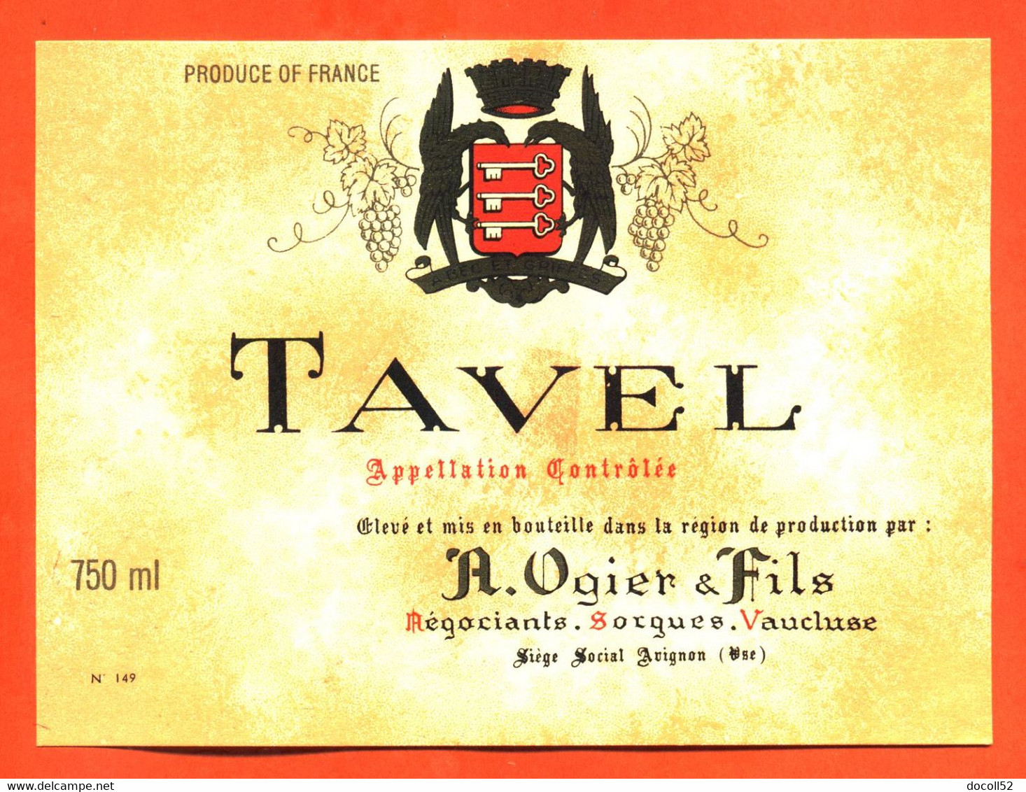 Etiquette Neuve De Vin De Tavel R Ogier Et Fils à Sorgues - 75 Cl - Vin De Pays D'Oc