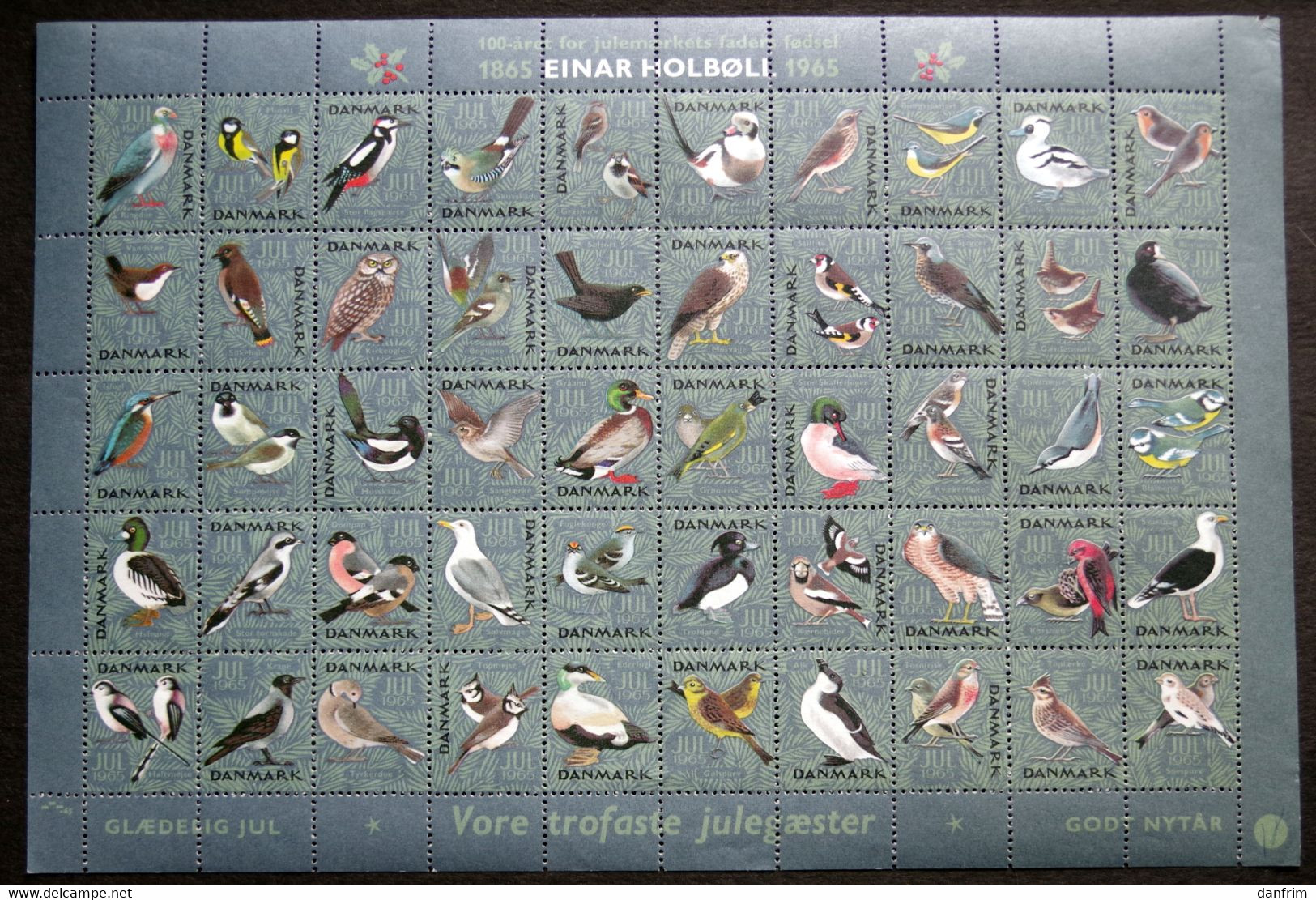 Denmark 1965 Christmas Seal  MNH ( **)  Full Sheet Unfolded  Danish Winter Birds  / Oiseaux D'hiver Danois - Fogli Completi