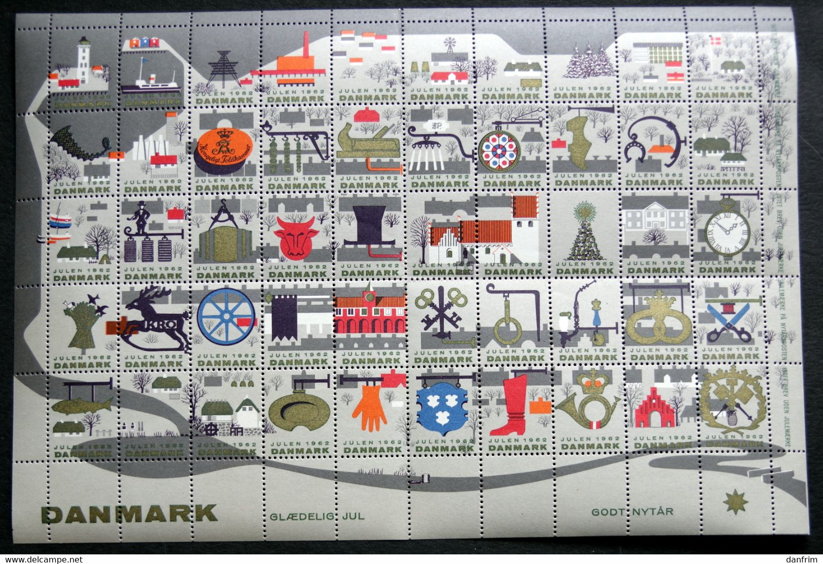 Denmark 1962 Christmas Seal 1962 MNH ( **)  Full Sheet  City Scenes - Feuilles Complètes Et Multiples