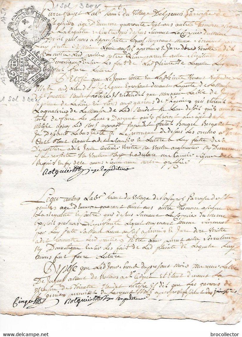 - Cachet De Généralité De Limoges De 1757 Et 1751 De 1 Sol Et 3 Deniers - 2 Feuilles - Cachets Généralité
