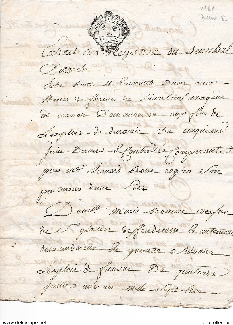- Cachet De Généralité De Limoges De 1751 De 2 Sol  - 2 Feuilles - Cachets Généralité