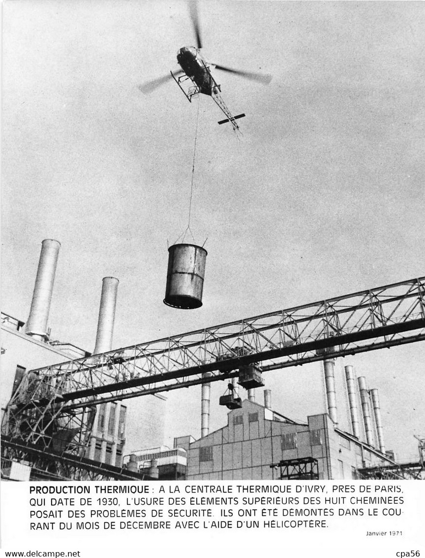 CENTRALE THERMIQUE IVRY - Démontage Par Hélicoptère Des Cheminées Décembre1970 - Helicópteros