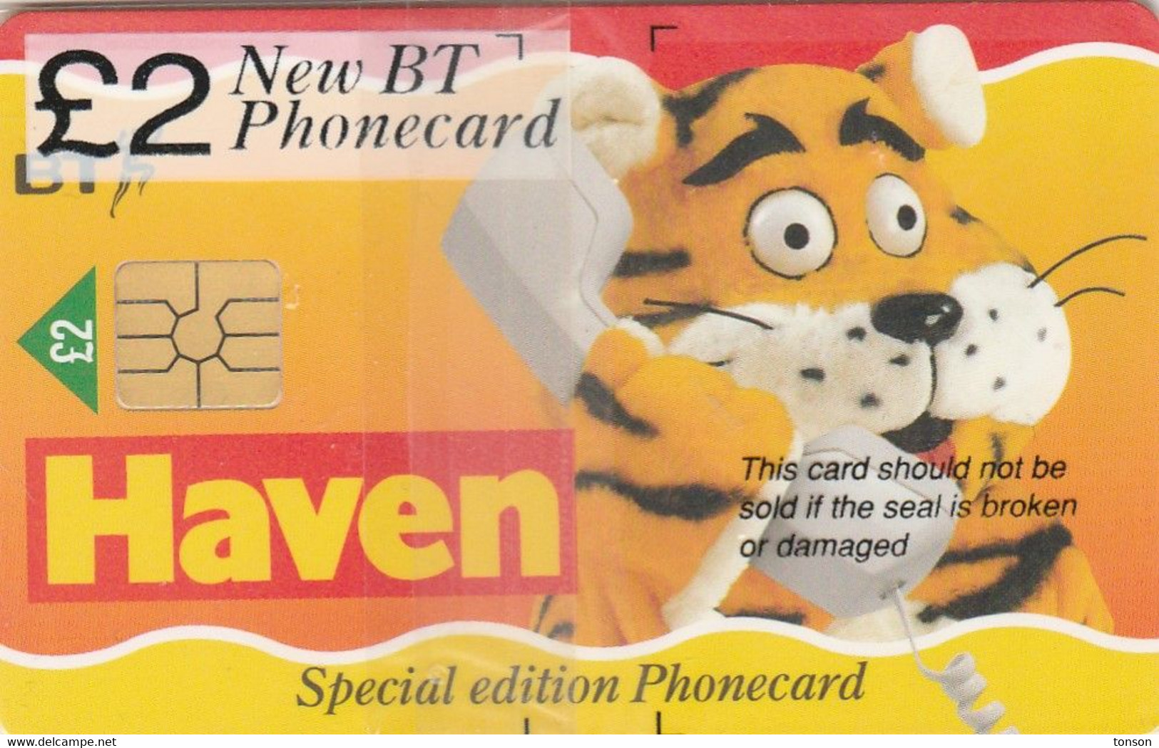 UK, BCC-130A, £2, Haven Holidays - Yellow', Tiger, Mint In Blister, 2 Scans.   Chip : GEM - BT Algemeen