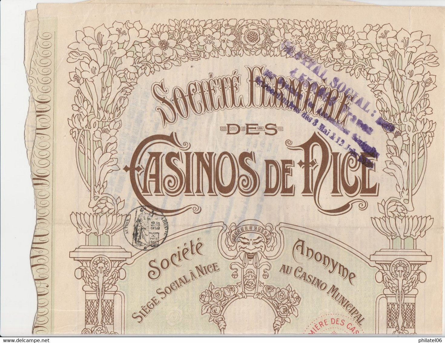 FRANCE ACTION DU  CASINO DE NICE AVEC COUPONS (X2) ET  SOCIETE FERMIERE CASINOS NICE X 2 BON ETAT (4 ACTIONS AU TOTAL) - Casino'