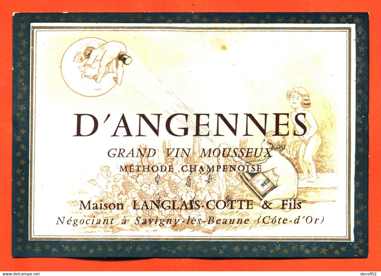 Etiquette Ancienne Neuve De Vin Mousseux D'angennes Langlais Cotte à Savigny Les Beaune - 75 Cl - Vin De Pays D'Oc