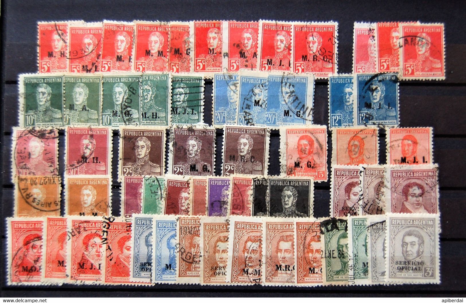 Argentine Argentina - Small  Batch Of 58 " General San Martin " Stamps Used With And Without Official Overprint - Verzamelingen & Reeksen