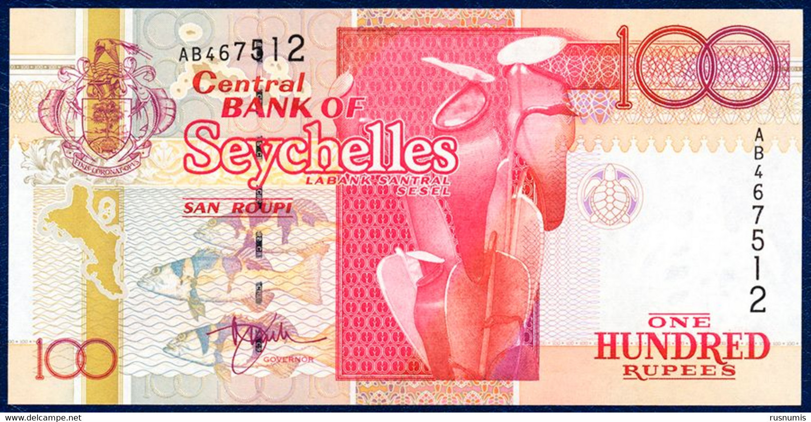 SEYCHELLES 100 RUPEES P-39 FLORA FISH TERN BIRD TURTLE TORTUE 1998 UNC - Seychellen