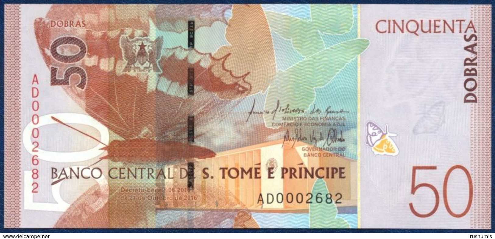 SAN TOME - SAO TOME AND PRINCIPE - ST. THOMAS 50 DOBRAS PICK-73 BUTTERFLY BIRD 2016 UNC - San Tomé Y Príncipe