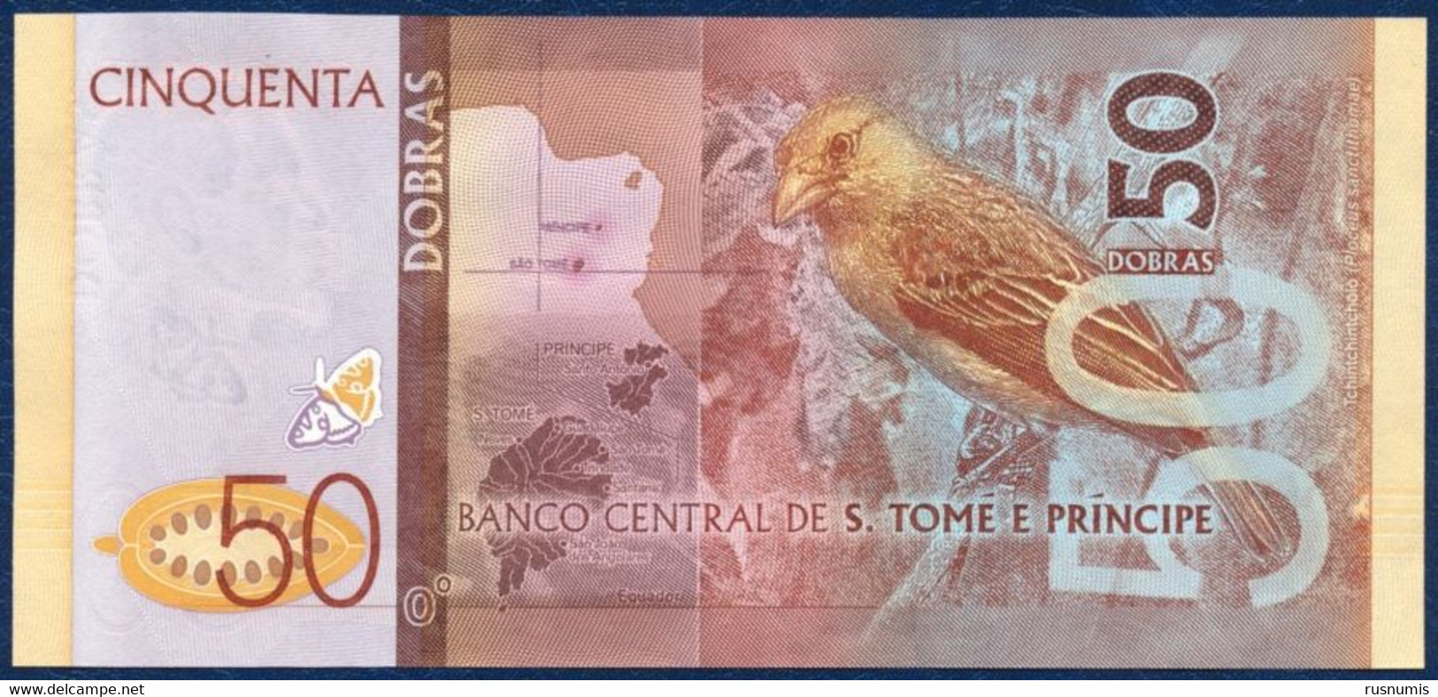 SAN TOME - SAO TOME AND PRINCIPE - ST. THOMAS 50 DOBRAS PICK-73 BUTTERFLY BIRD 2016 UNC - San Tomé E Principe