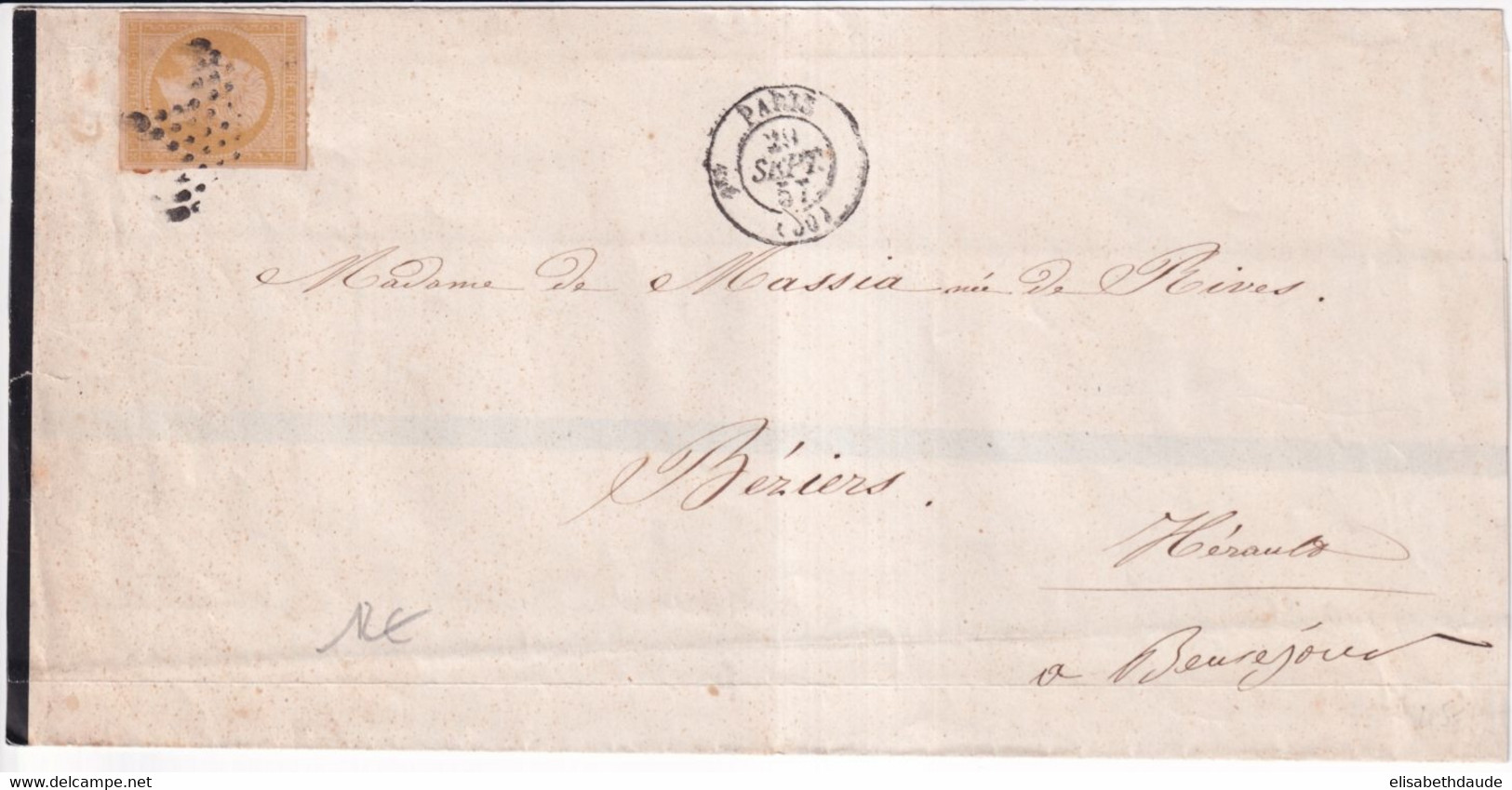 1857 - TARIF SPECIAL 10c FAIRE-PART ! - EMPIRE 10c SEUL Sur LETTRE SC De PARIS => BEZIERS (HERAULT) - Tariffe Postali