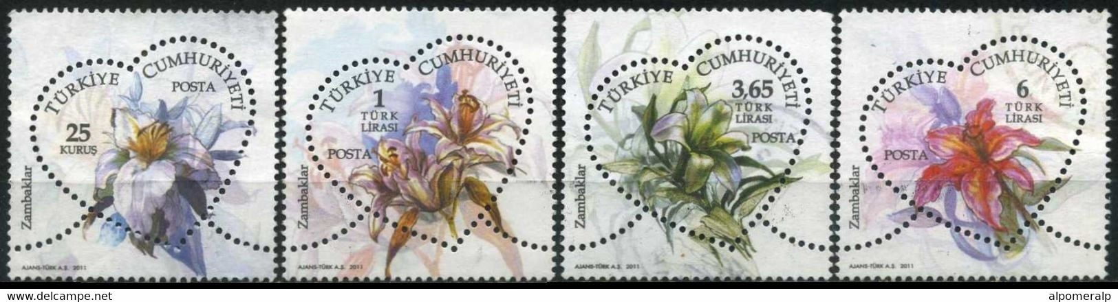 Türkiye 2011 Mi 3869-3872 Heart, Lily. Flower, Plant (Flora) - Used Stamps