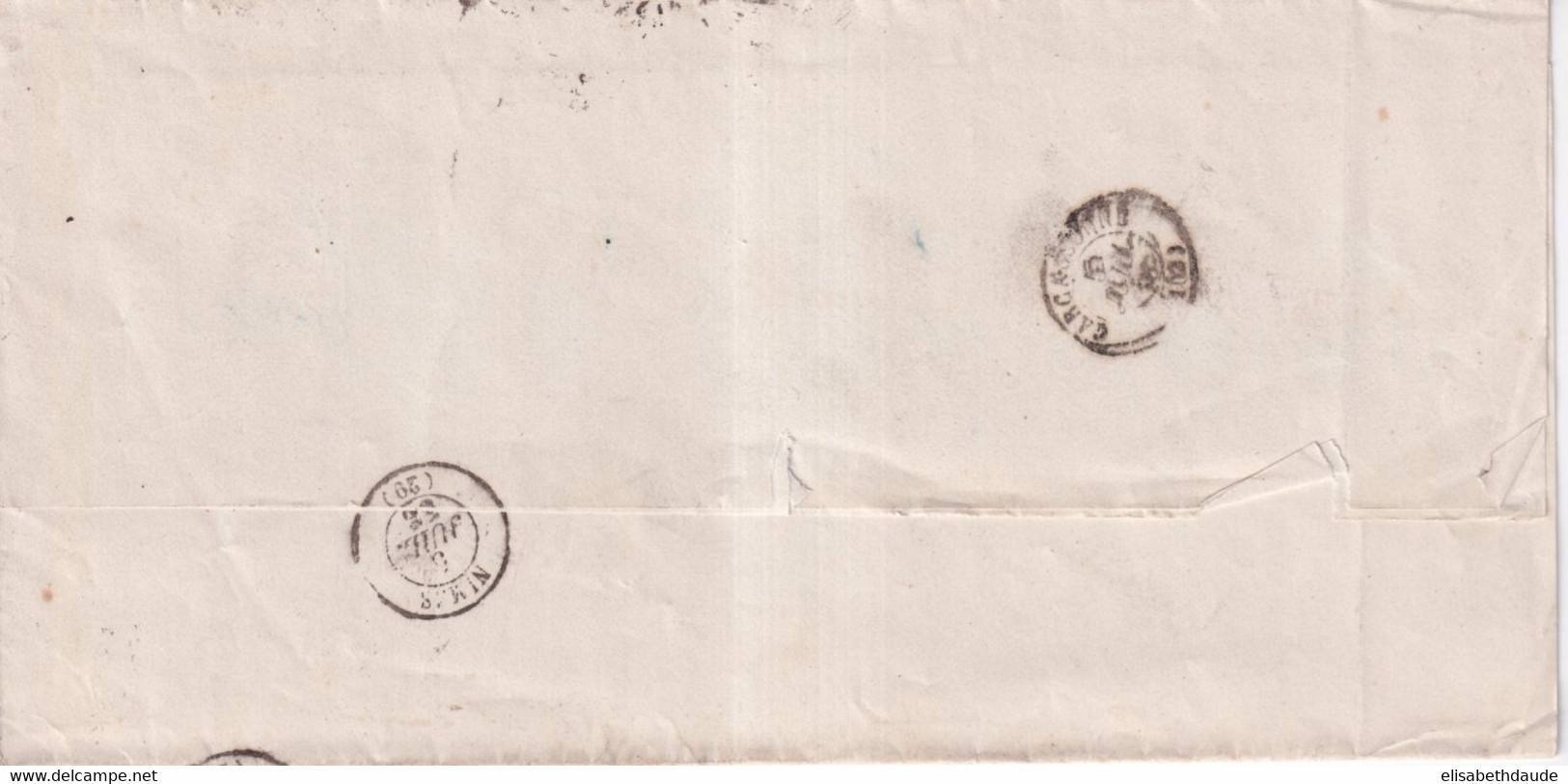 1858 - TARIF SPECIAL 20c FAIRE-PART ! - EMPIRE 20c SEUL Sur LETTRE SC De PARIS "F" => NIMES => CARCASSONNE - 1853-1860 Napoleon III