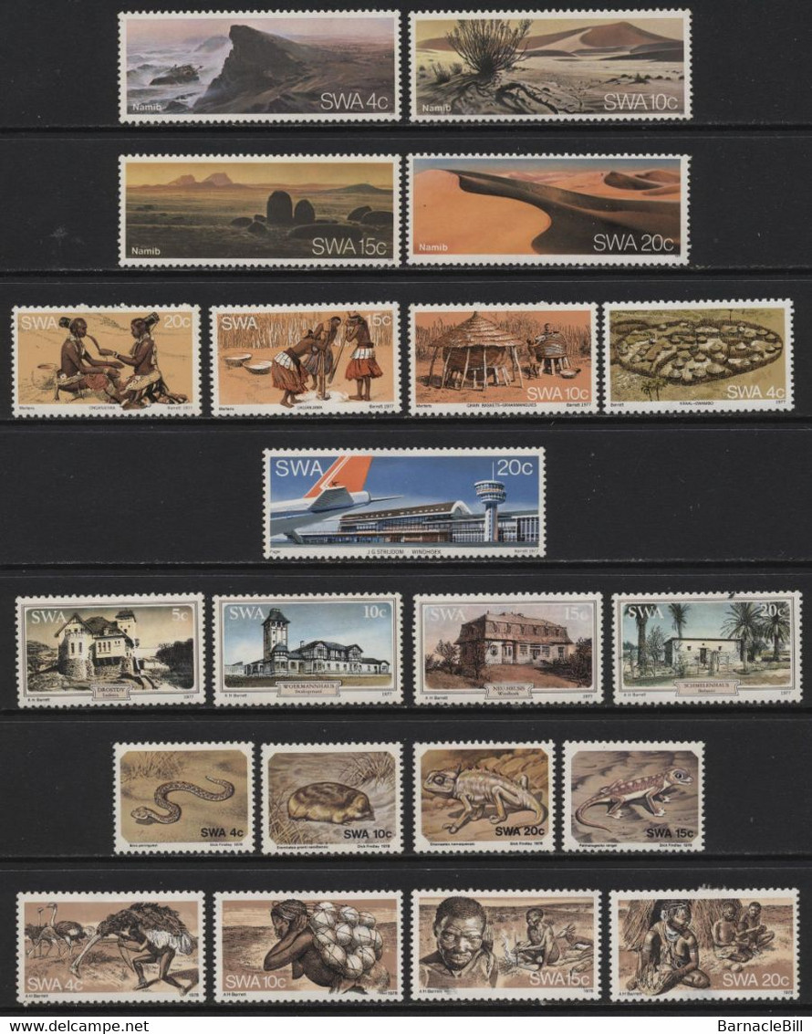 South West Africa (10) 1975 - 1979 69 Different Stamps & 2 Miniature Sheets. Several Sets. Mint & Used. Hinged, - Other & Unclassified