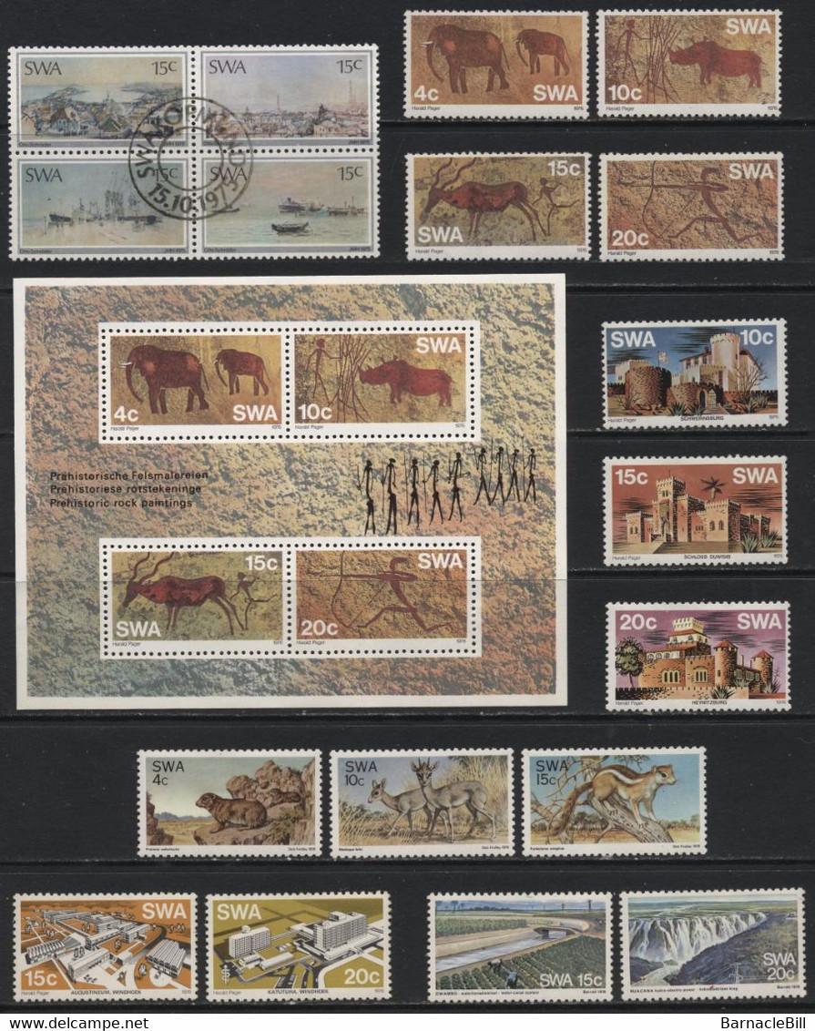 South West Africa (10) 1975 - 1979 69 Different Stamps & 2 Miniature Sheets. Several Sets. Mint & Used. Hinged, - Other & Unclassified