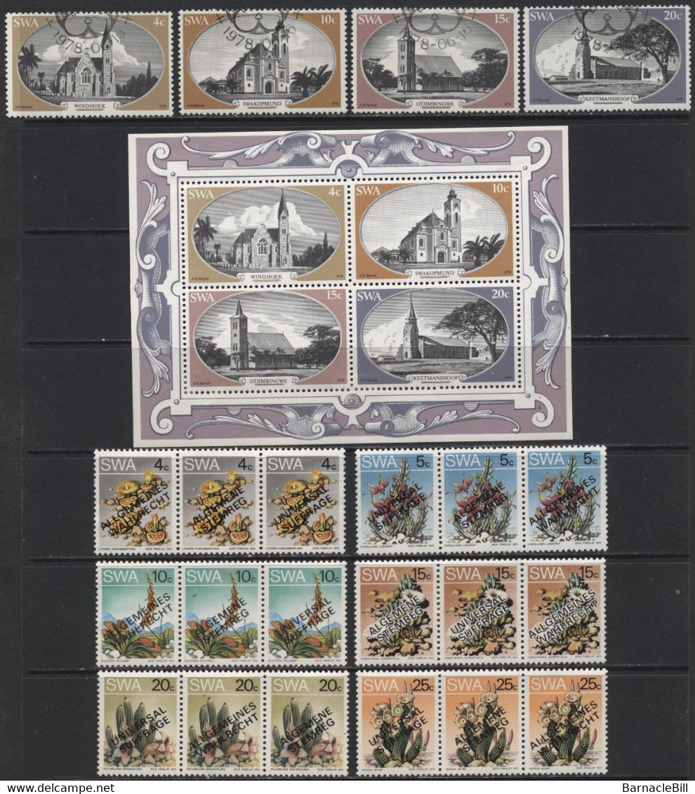 South West Africa (10) 1975 - 1979 69 Different Stamps & 2 Miniature Sheets. Several Sets. Mint & Used. Hinged, - Sonstige & Ohne Zuordnung