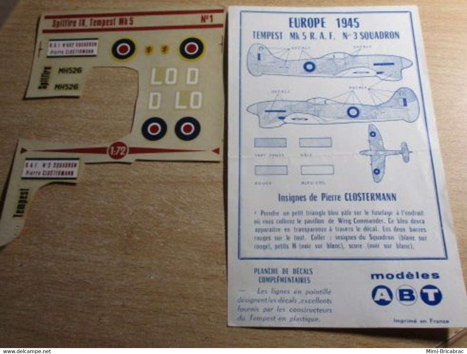 ABT1121 Très Rare Décal Années 70 ABT : 1/72e HAWKER TEMPEST CLOSTERMANN  Tel Que Sur La Photo, Ni+ Ni - - Décals