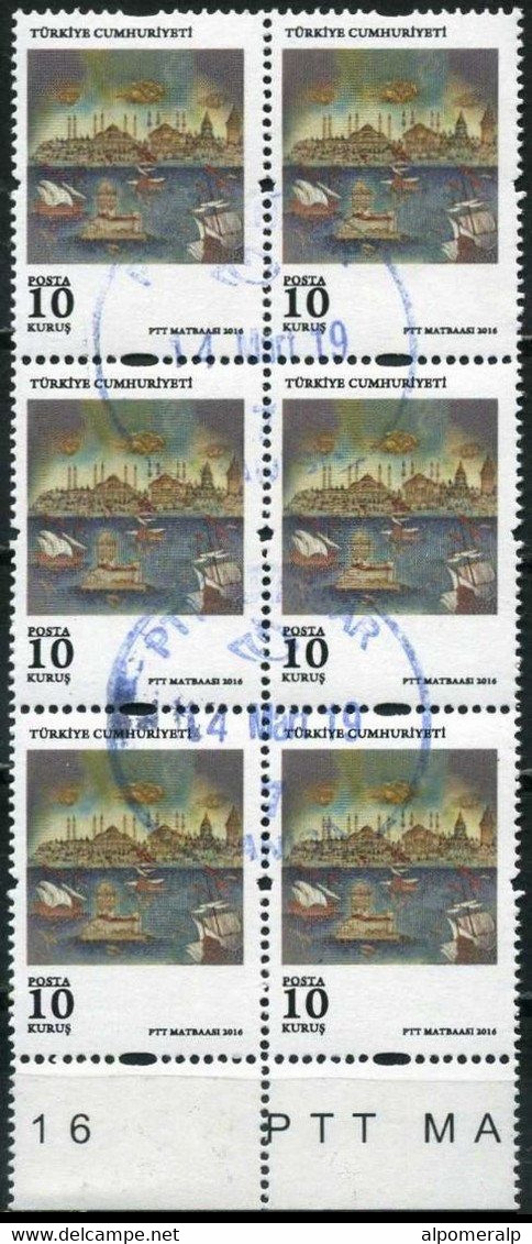 Türkiye 2016 Mi 4310 O, Mosque | Sailboats | Kizkulesi (Istanbul) | Turkish Art [Block Of 6] - Oblitérés