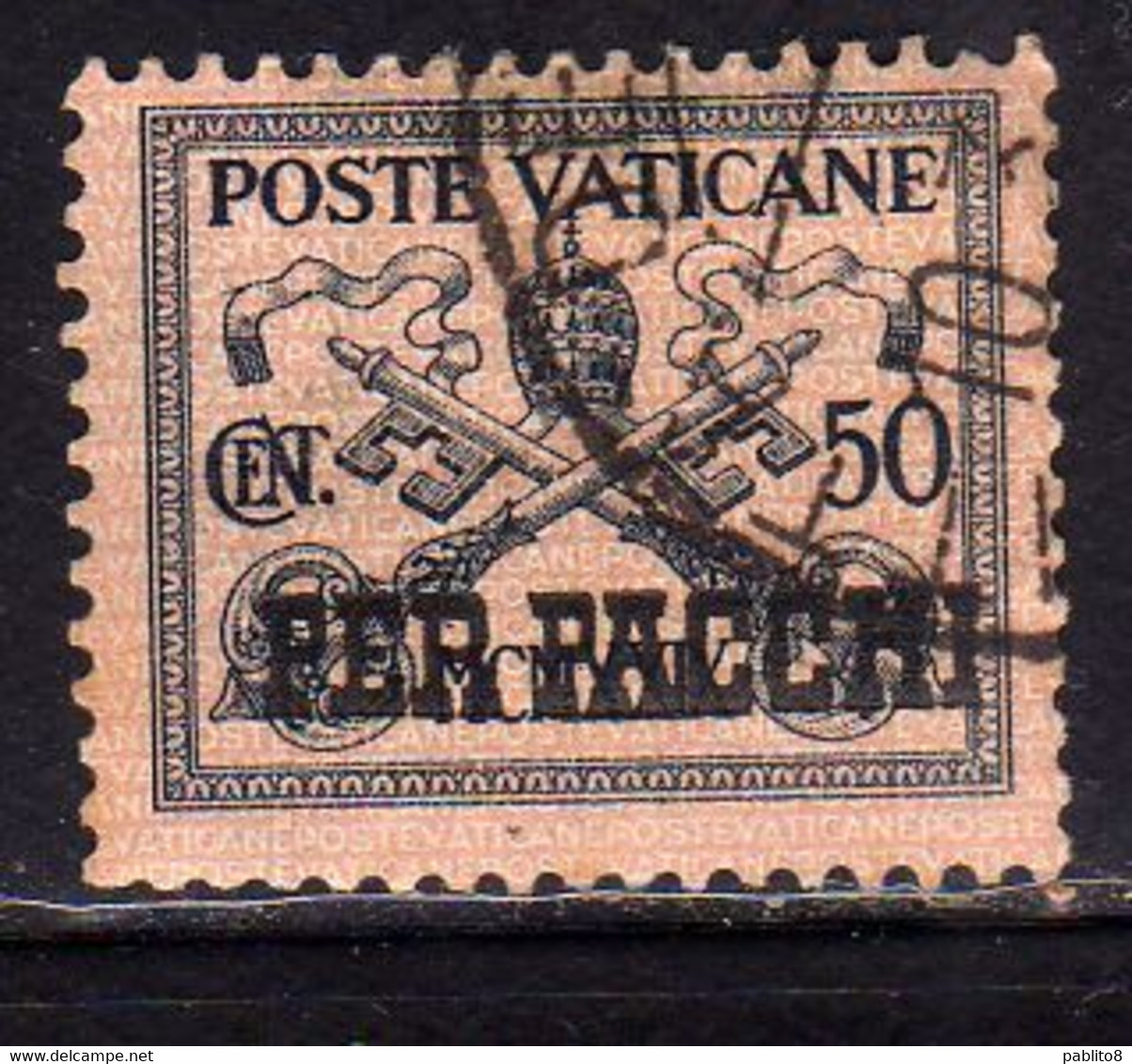 CITTÀ DEL VATICANO VATIKAN VATICAN CITY 1931 PACCHI POSTALI PARCEL POST CONCILIAZIONE SOPRASTAMPATO CENT. 50c USATO USED - Pacchi Postali