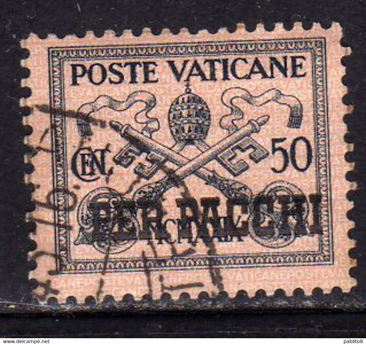 CITTÀ DEL VATICANO VATIKAN VATICAN CITY 1931 PACCHI POSTALI PARCEL POST CONCILIAZIONE SOPRASTAMPATO CENT. 50c USATO USED - Pacchi Postali