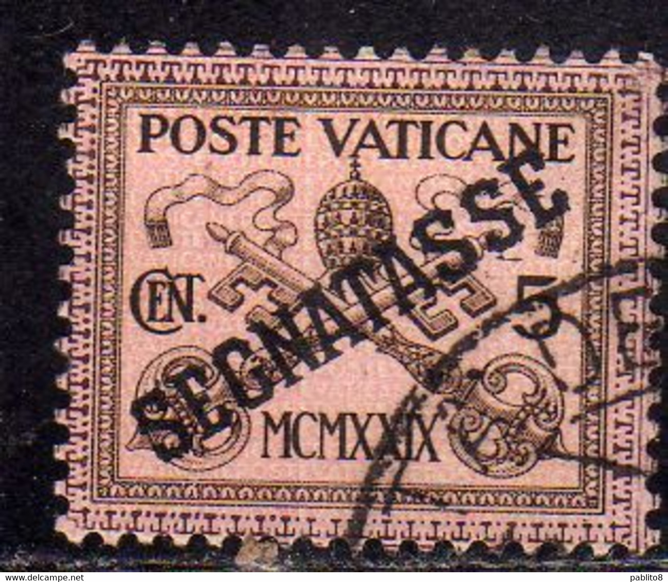 CITTÀ DEL VATICANO VATIKAN VATICAN CITY 1931 SEGNATASSE TAXES DUE TASSE CONCILIAZIONE SOPRASTAMPATO CENT. 5 USATO USED - Portomarken