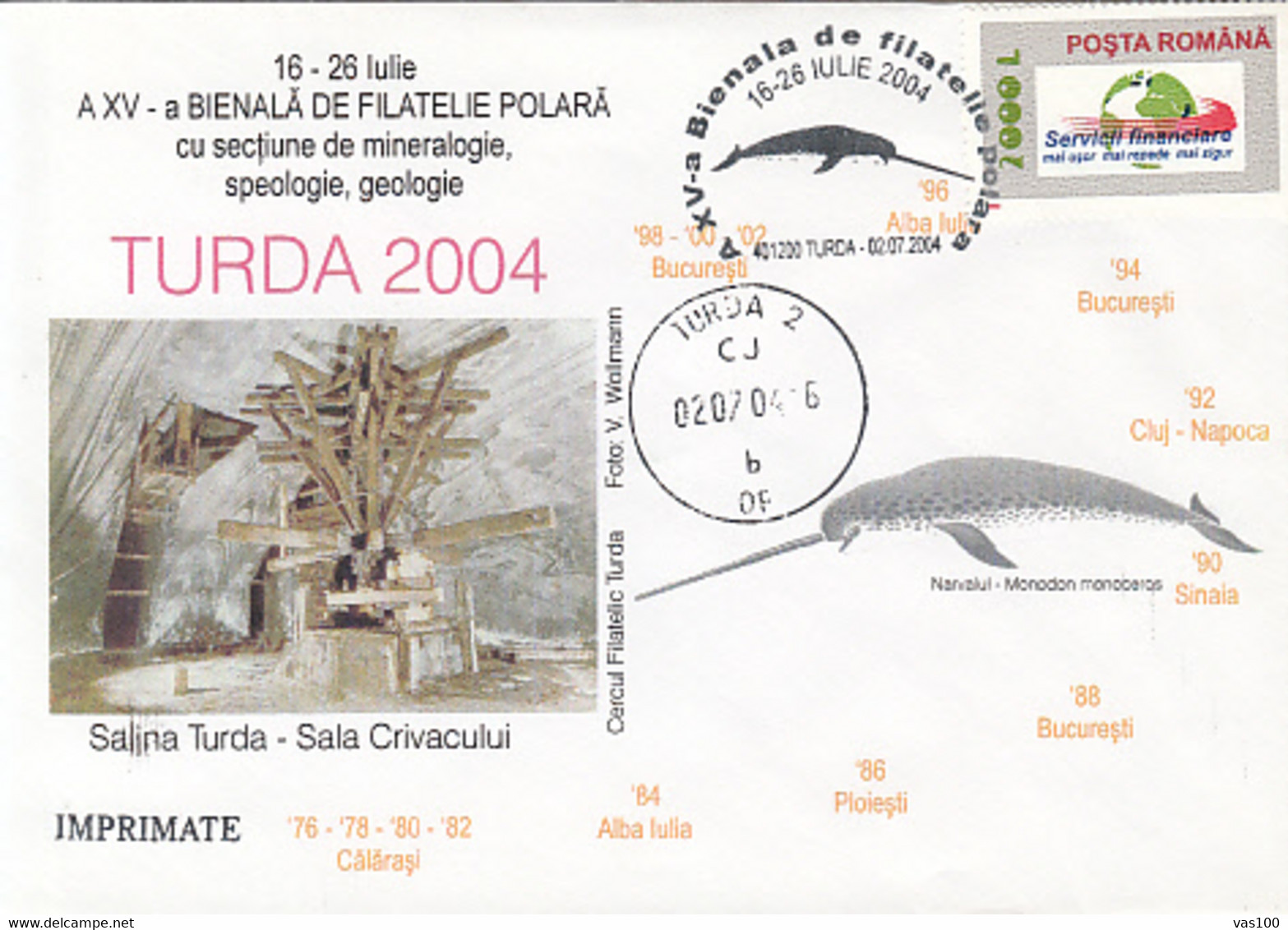 NORTH POLE, ARCTIC WILDLIFE, NARWHAL, TURDA SALT MINE, SPECIAL COVER, 2004, ROMANIA - Arctic Tierwelt