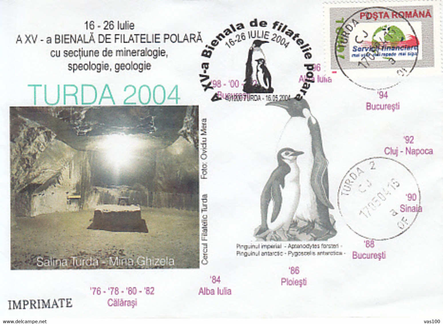 SOUTH POLE, ANTARCTIC WILDLIFE, PENGUINS, TURDA SALT MINE, SPECIAL COVER, 2004, ROMANIA - Faune Antarctique