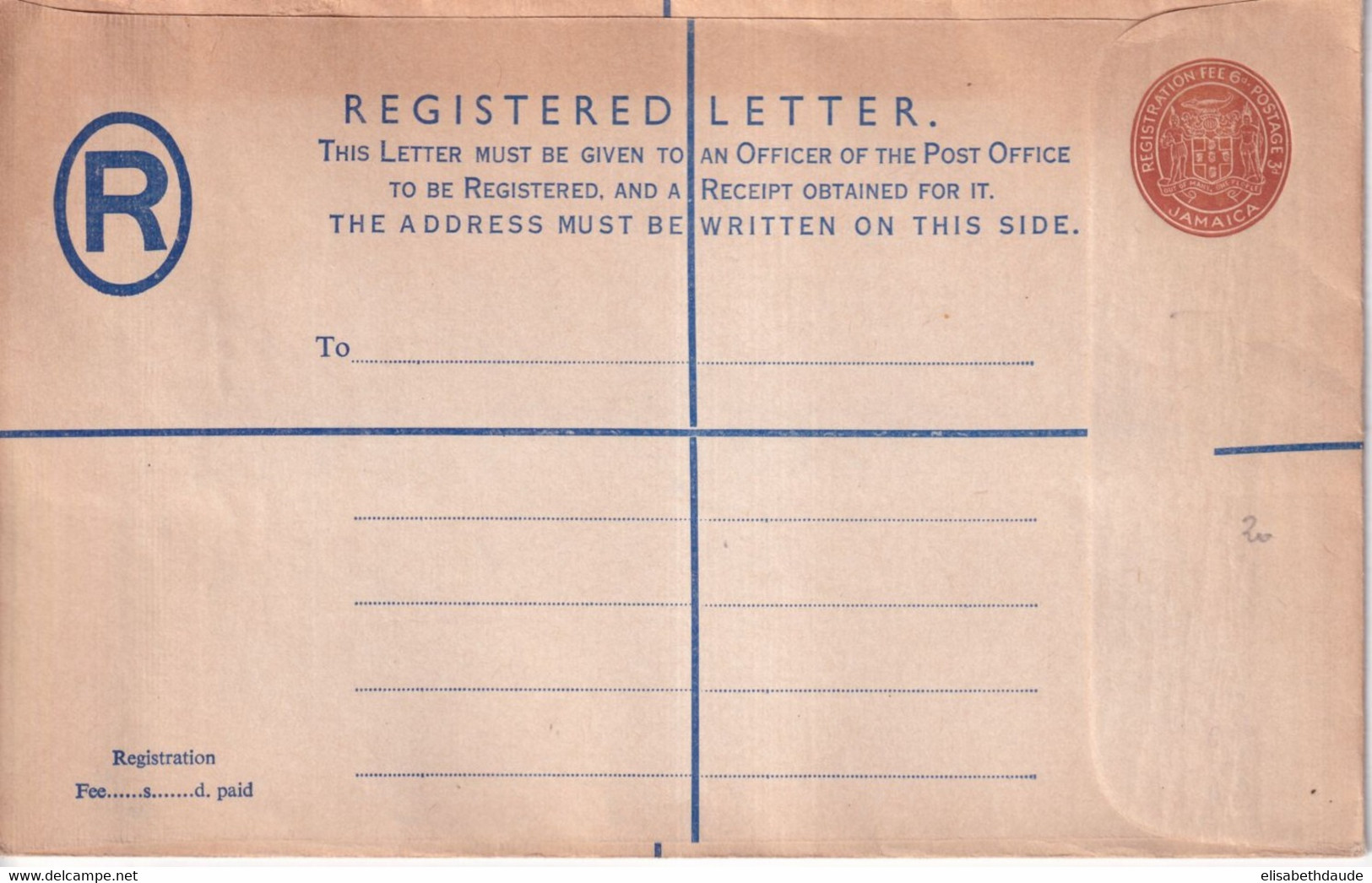 JAMAICA - ENVELOPPE ENTIER RECOMMANDEE GF - Jamaïque (...-1961)