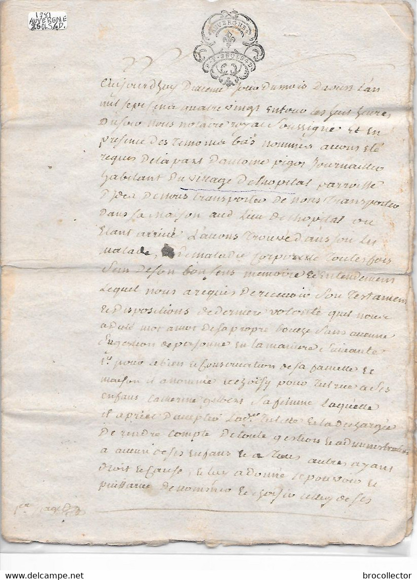 L' HOPITAL ( 15 ) - Généralité D'Auvergne De 1781 -  2 Sol Er 4 Deniers - 4 Feuilles - Cachets Généralité