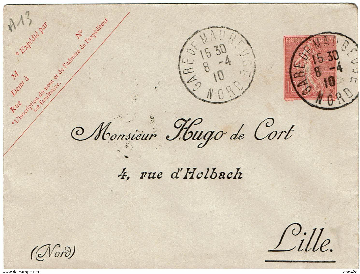 CTN77/2- 3 ENVELOPPES  SEMEUSE 10c CAMEE ET LIGNEE REPIQUAGES HUGO DE CORT LE LOT DE 3 - Overprinted Covers (before 1995)