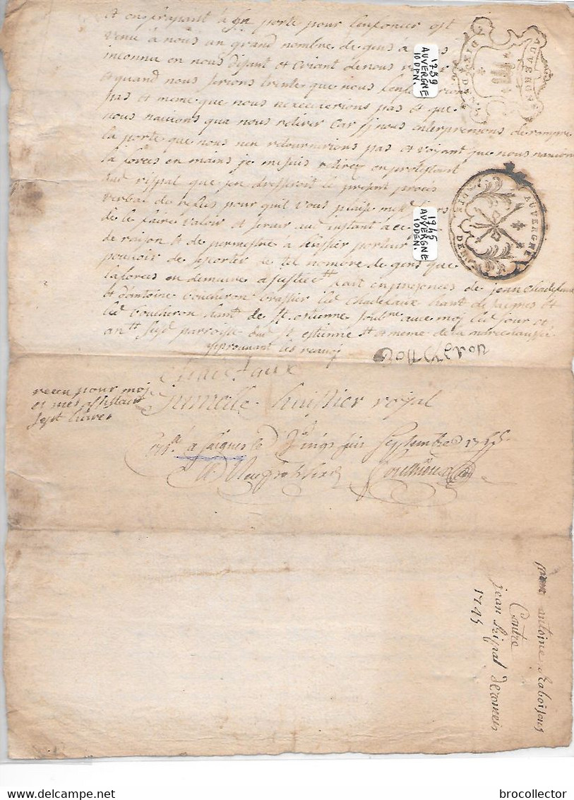 SAIGNES ( 15 ) - Généralité D'Auvergne De 1745 Et 1759 - 10 Deniers - 1 Feuille - Cachets Généralité