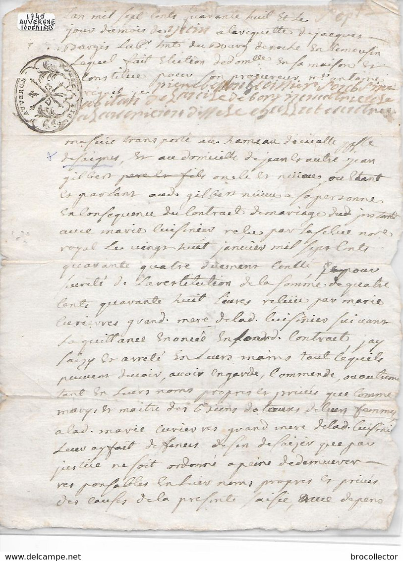 SAIGNES ( 15 ) - Généralité D'Auvergne De 1745 - 10 Deniers - 1 Feuille - Cachets Généralité