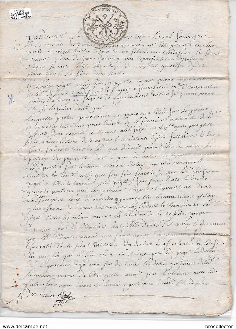 CHAUDEFOUR ( 63 ) - Généralité D'Auvergne De 1745 - 1Sol 4 Deniers - 1 Feuille - Cachets Généralité