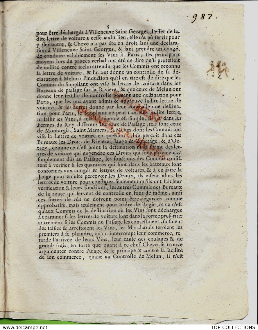 Paris Port De La Tournelle 1723 ARRET CONSEIL ETAT DU ROY ANCIEN REGIME FERMES GENERALES CONTROLEURS VINS FRAUDE ENTREE - Decretos & Leyes