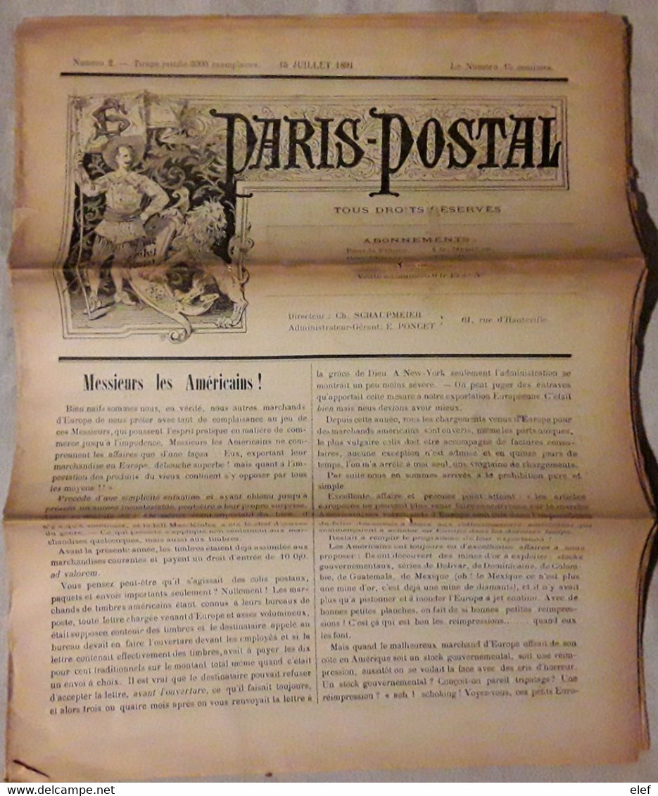 RARE Journal Philatélique PARIS POSTAL,15 Juillet 1891,timbres Argentina, Le 35 C De Belgique,pub CAFE , 24 P 2000 Ex - Andere & Zonder Classificatie