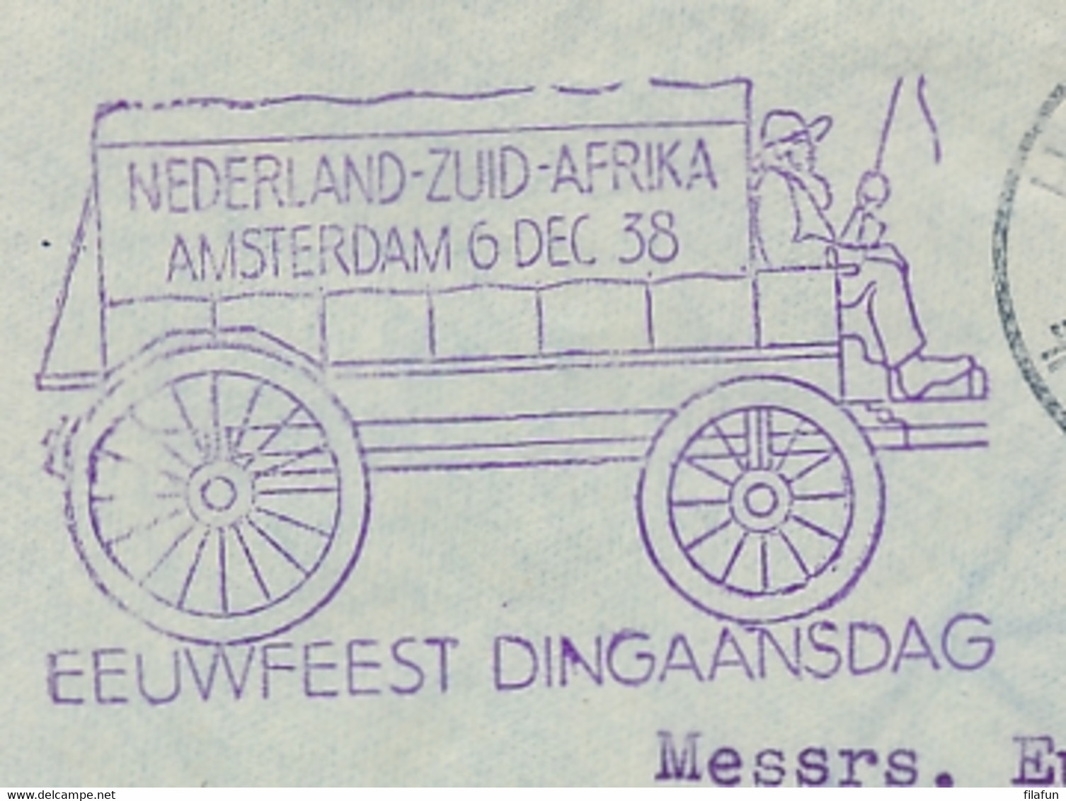 Nederland - 1938 - 1 Gulden Veth + 12,5c Luchtpost Op LP-cover - Dingaansdag - Van Hillegom Naar Johannesburg / SA - Posta Aerea