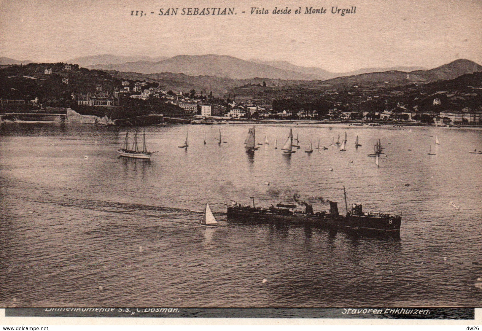 San Sebastian (Guipuzcoa) Vista Desde El Monte Urgull, Bateaux - Carte N° 113 Non Circulée - Guipúzcoa (San Sebastián)