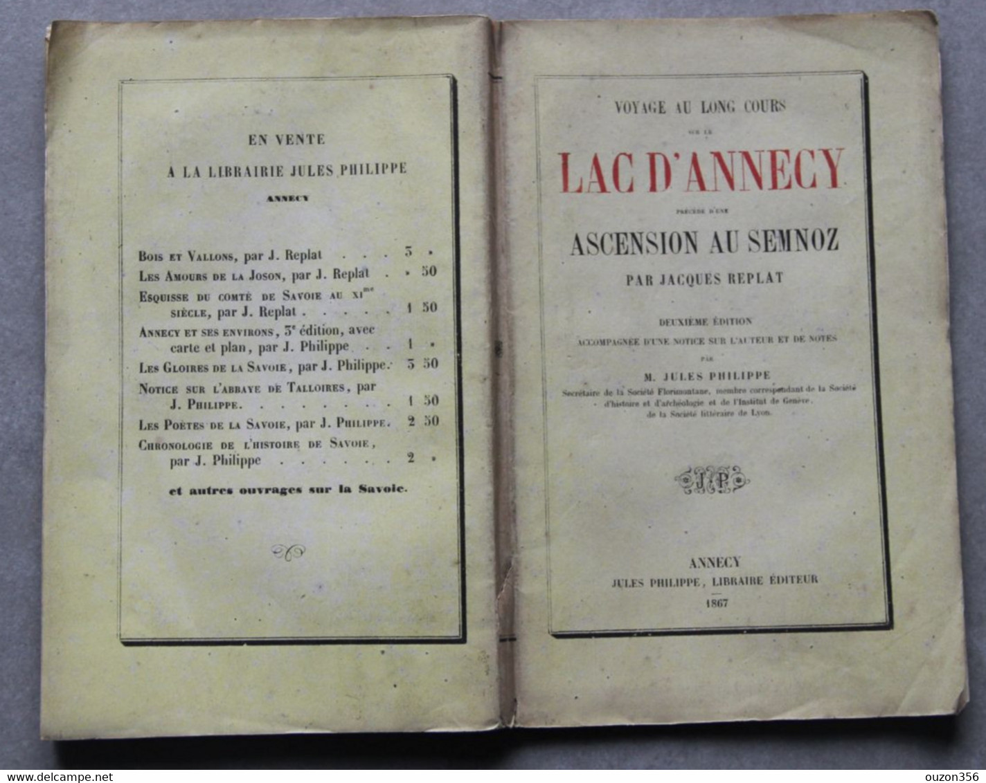 Replat Jacques, Voyage Sur Le Lac D'Annecy, Précédé D'une Ascension Au Semnoz (Haute-Savoie) (2ème édition), 1867 - Alpes - Pays-de-Savoie