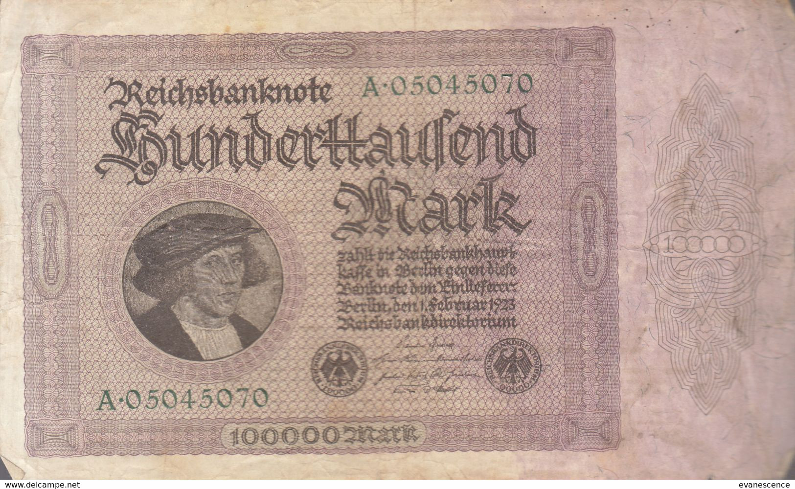 Billet Allemagne : 100 000 Mark (état Très Moyen)  ///  Réf. Fév.  22 / P9 - 100000 Mark