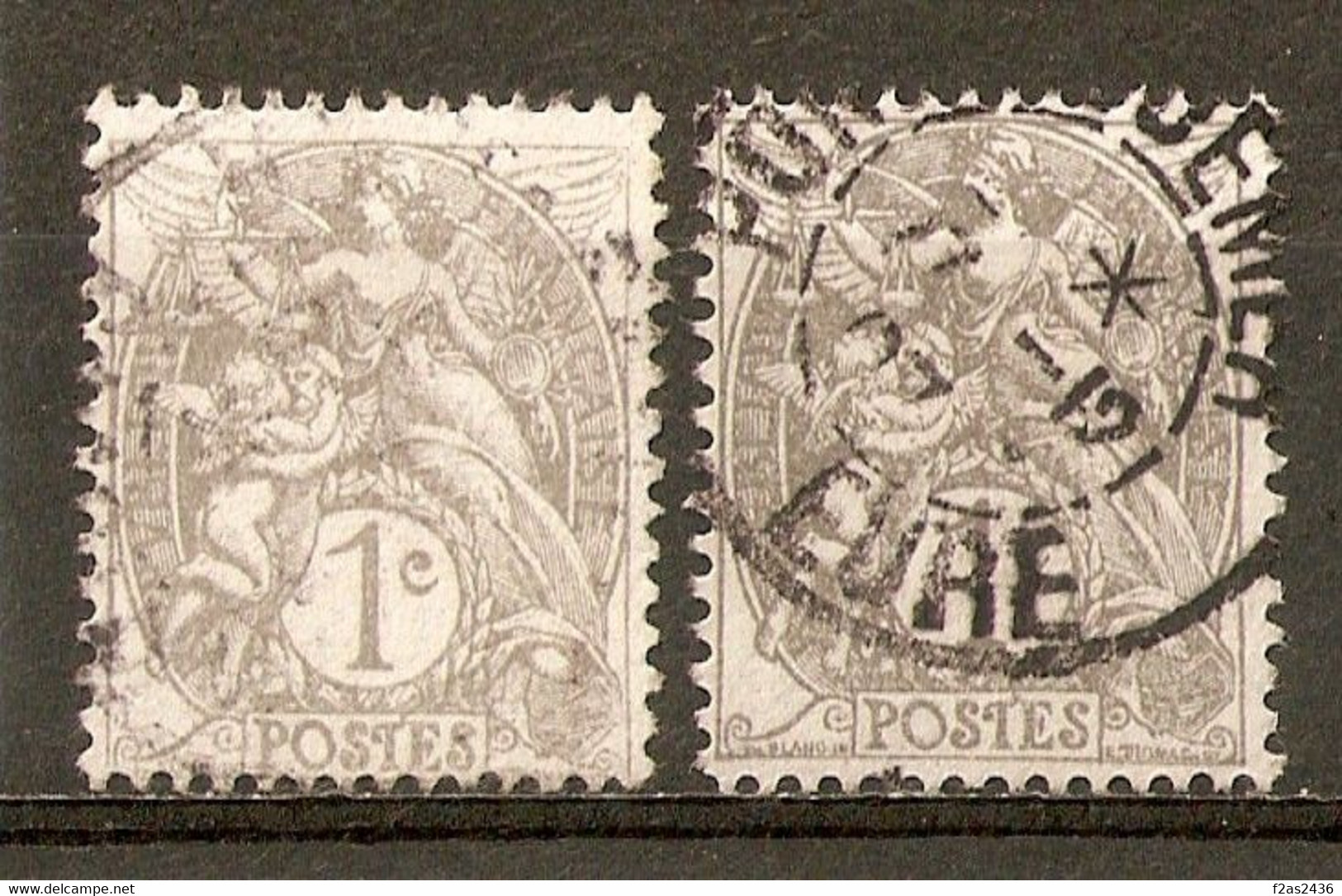 1900-24 - Type Blanc 1c.gris (IB) Nuances - N°107 (x2) - Used Stamps