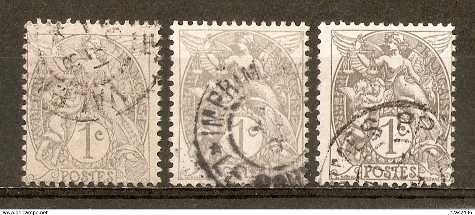 1900-24 - Type Blanc 1c.gris (IB) Nuances - N°107 (x3) - Oblitérés