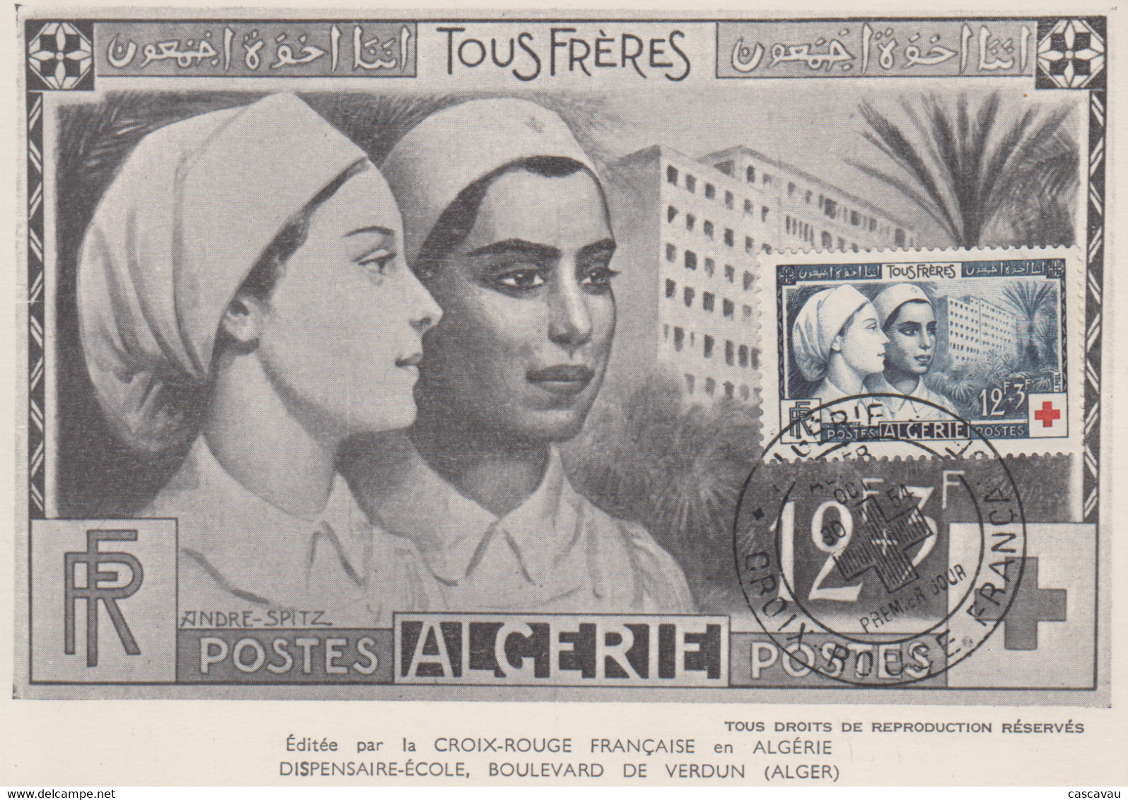 Carte  Maximum  1er  Jour  ALGERIE   CROIX   ROUGE   1954 - Cartes-maximum