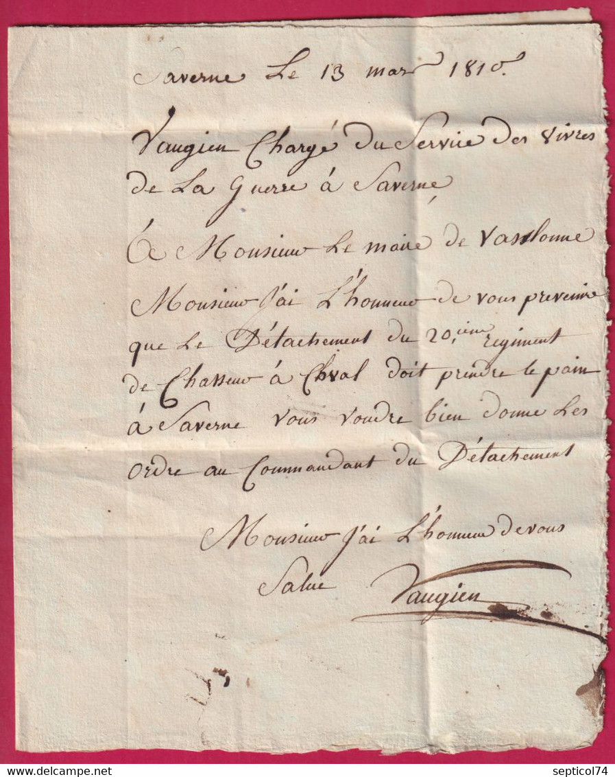 CACHET ARRIVE SPECIAL WASSELONNE STRASBOURG BAS RHIN MARQUE 67 SAVERNE MILITAIRE 1810 ARMEE DU RHIN LETTRE COVER FRANCE - 1801-1848: Vorläufer XIX