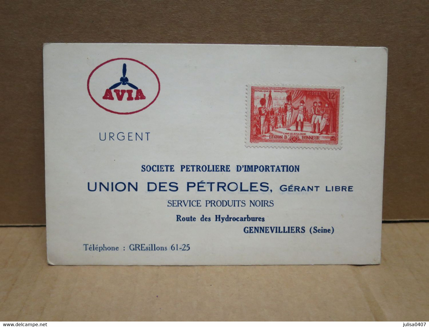 GENNEVILLIERS (92) Carte Commerciale Publicitaire Union Des Pétroles AVIA - Gennevilliers