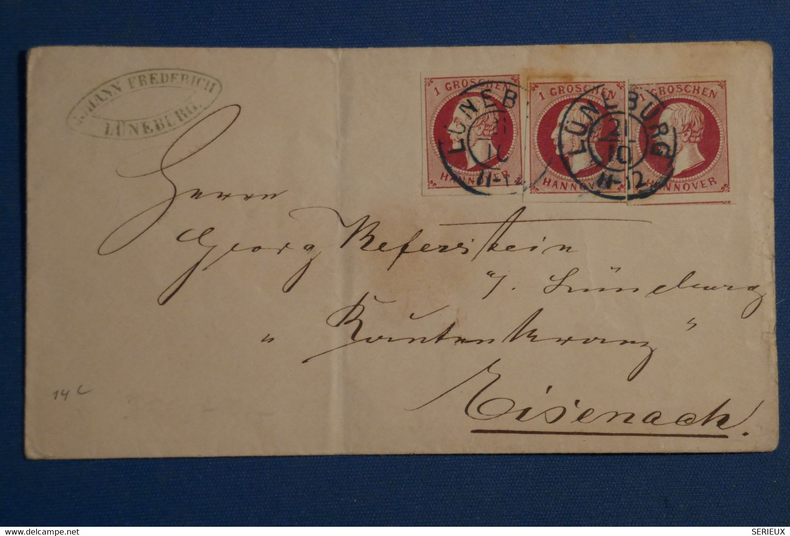 C  HANOVER ALLEMAGNE BELLE LETTRE RARE  1860 LUNEBURG  POUR EISENACH +1G LIE DE VIN   + + AFFRANCH. INTERESSANT - Hanover