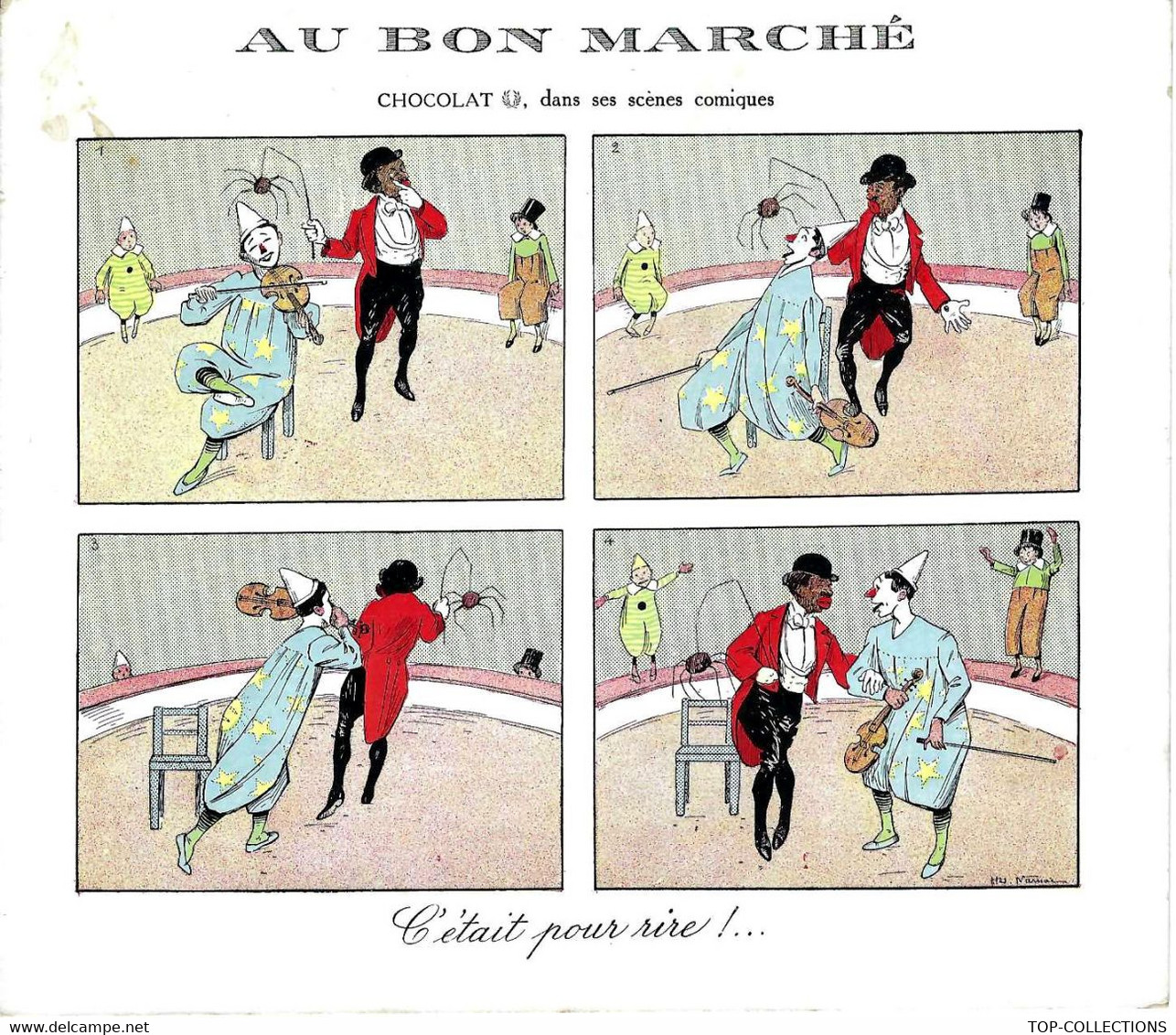 SUPERBE CHROMO GRAND MODELE AU BON MARCHE CLOWN CHOCOLAT COLONIALISME V.SCANS+HISTORIQUE - Publicités