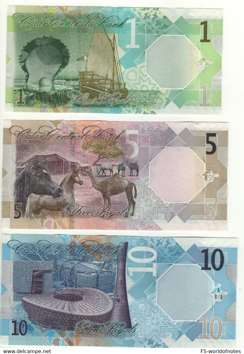 QATAR  New 1-5-10 Riyals   2020   PW32-33-34   UNC   ( Pearl+horse,camel,gazelle + Stadium ) - Qatar