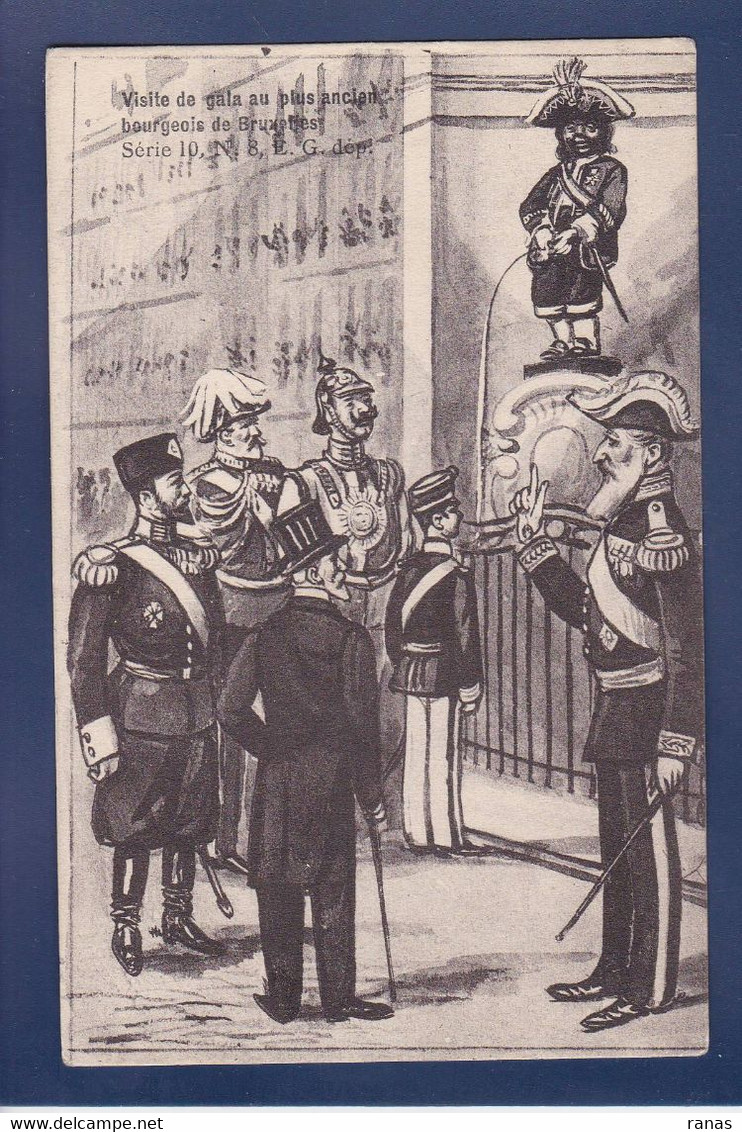 CPA Belgique Manneken Pis Circulé Satirique Caricature Politique Kaiser Russie Tsar Léopold II Loubet - Monumenten, Gebouwen